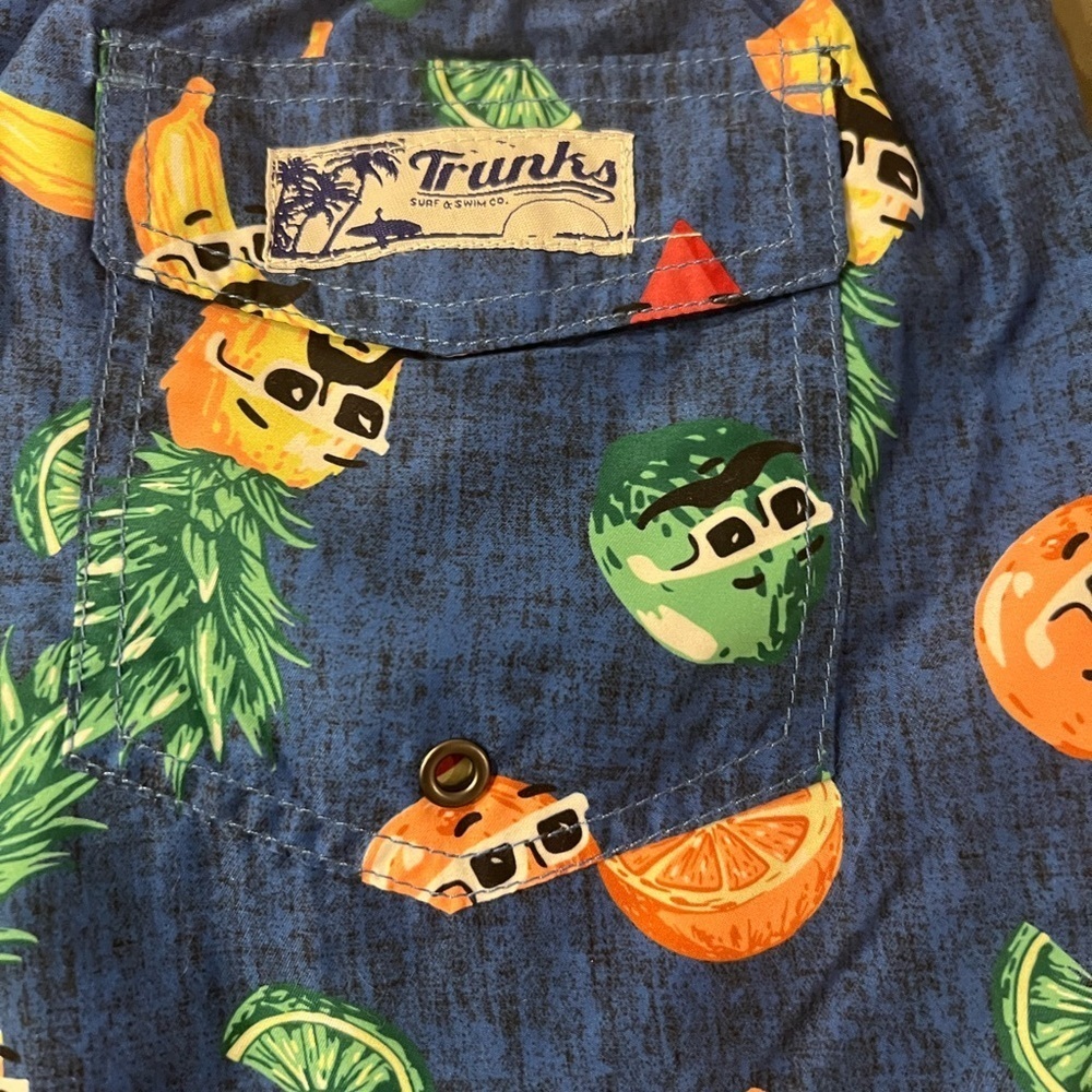 Playful Blue Swim Trunks with Citrus Fruit Design - Picture 5 of 5
